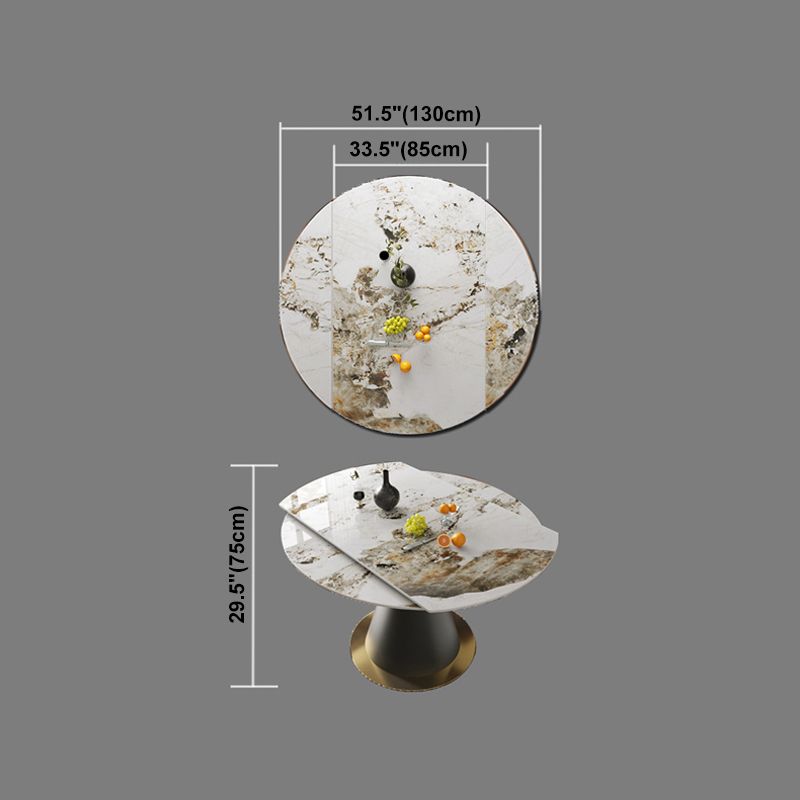 Mesa de comedor de lujo tradicional mesa de pedestal de piedra sinterizada con base de metal