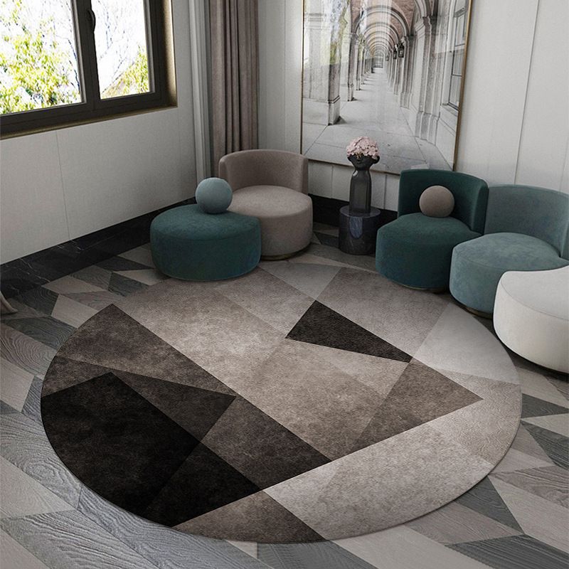 Circular Shape Rug Living Room Lattice Carpet Polyester Washable Area Rug