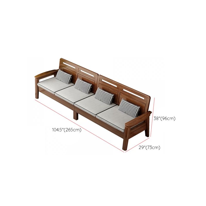 Brown Square Arm Sectional Sofas Solid Wood Sectional Couch for Living Room