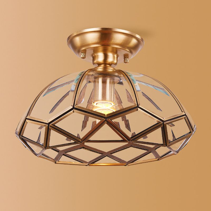 Colonical Artistic Dome Ceiling Light Copper Indoor Ceiling Fixture with Pure Glass Shade