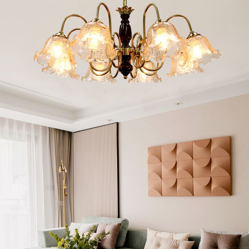 Gold Chandelier Lamp American Multi Light Hanging Light with Wood for Living Room