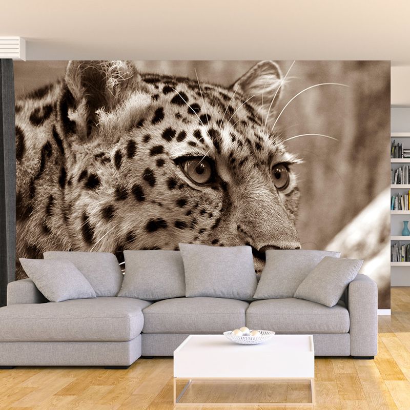Customized Leopard Portrait Mural Stain Resistant Wall Art for Bedroom