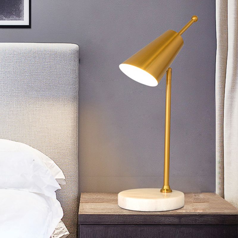 Post Modern LED Nightstand Light with Metal Shade Gold/Silver Finish Conic Table Lamp for Bedroom