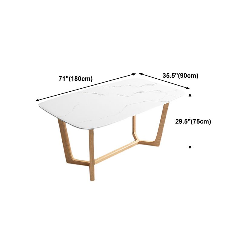 Solid Wood Base Dining Table Rectangle Dining Table with Trestle Base
