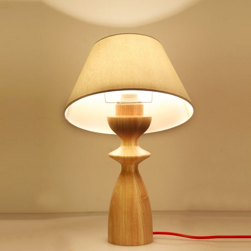 Barrel Table Light Modern Fabric 1 Light Study Room Reading Book Lamp in White with Urn Wood Base