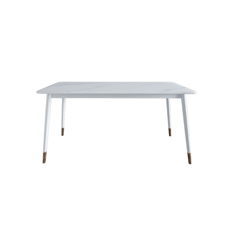 Modern White Iron Dinette Set 1/2/5/7 Pieces Rectangle Sintered Stone Top Dining Table Set