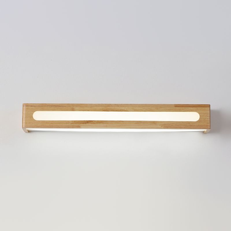 Square Shape Wood Wall Sconce Modern Style 1 Light Mirror Wall Mount Lighting in Brown