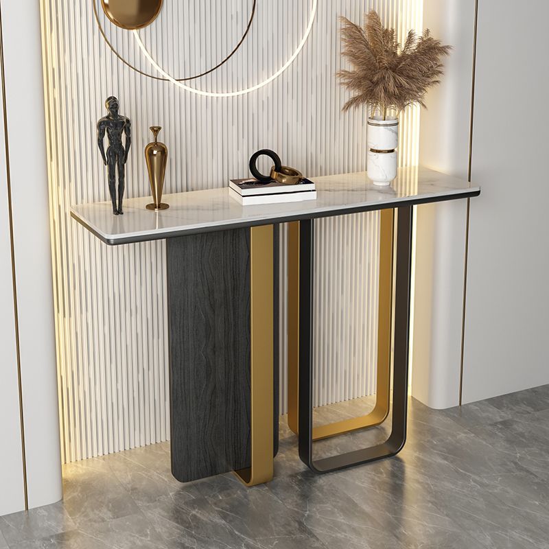 Stone Rectangle Console Table Modern 13.78"W Accent Table with 1 Shelf