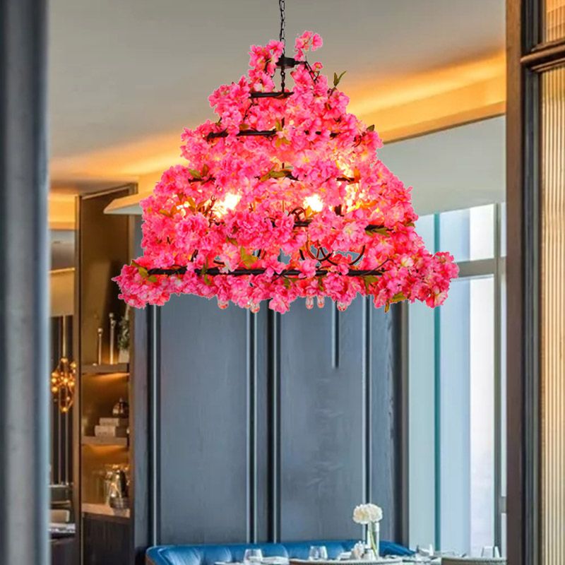 Purple 6 Heads Chandelier Lighting Industrial Metal Towel Flower Suspension Pendant for Restaurant