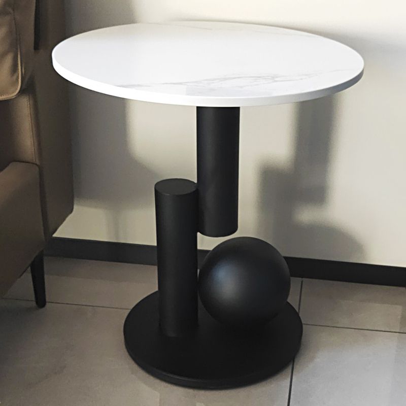 Modern Style Rock Slab Countertop Metal Base White/grey/black Round Side Table