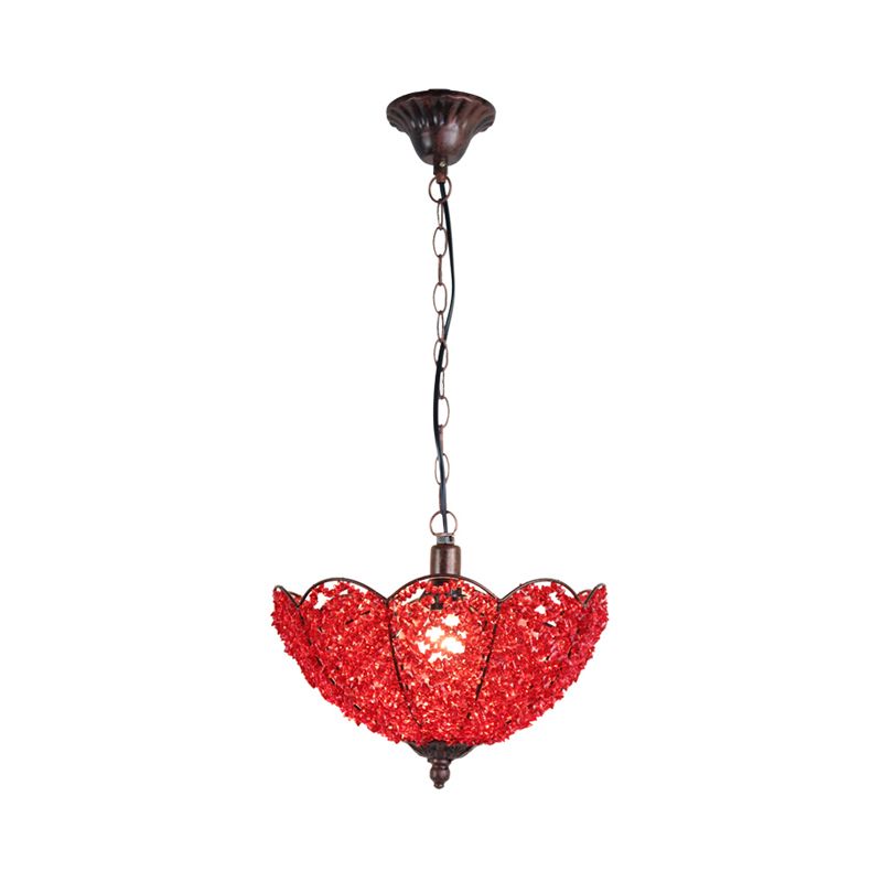 Metal Red/Purple Hanging Ceiling Light Scalloped 1 Head Art Deco Pendant Lamp for Restaurant