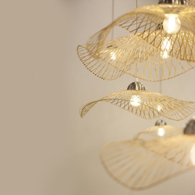 Japaner Stil Bambus gewebtes Anhänger Lampenfischer Hut Form Art Deco 1 Licht hängende Licht für das Restaurant