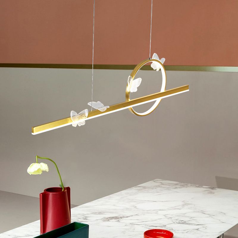 Modern Metal Island Lamp Geometry 2-Head Restaurant LED Pendant Light with Acrylic Shade