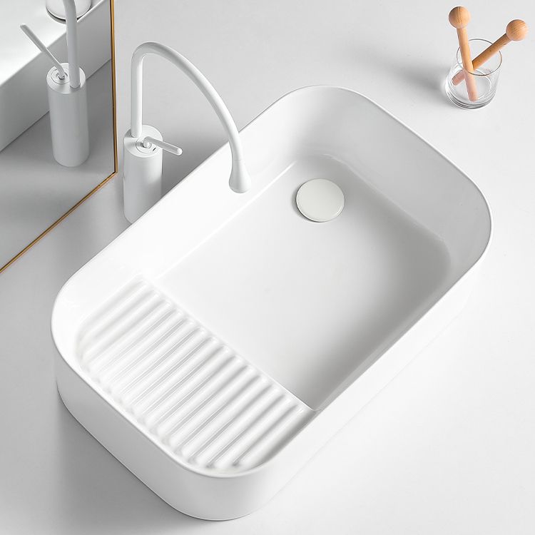 Modern Bathroom Sink Rectangular Porcelain Vessel Sink with Pop-Up Drain
