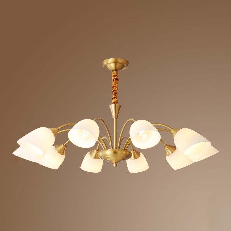 Bell Chandelier Lighting Fixtures American Style Multi-Head Suspension Light with White Glass Shade