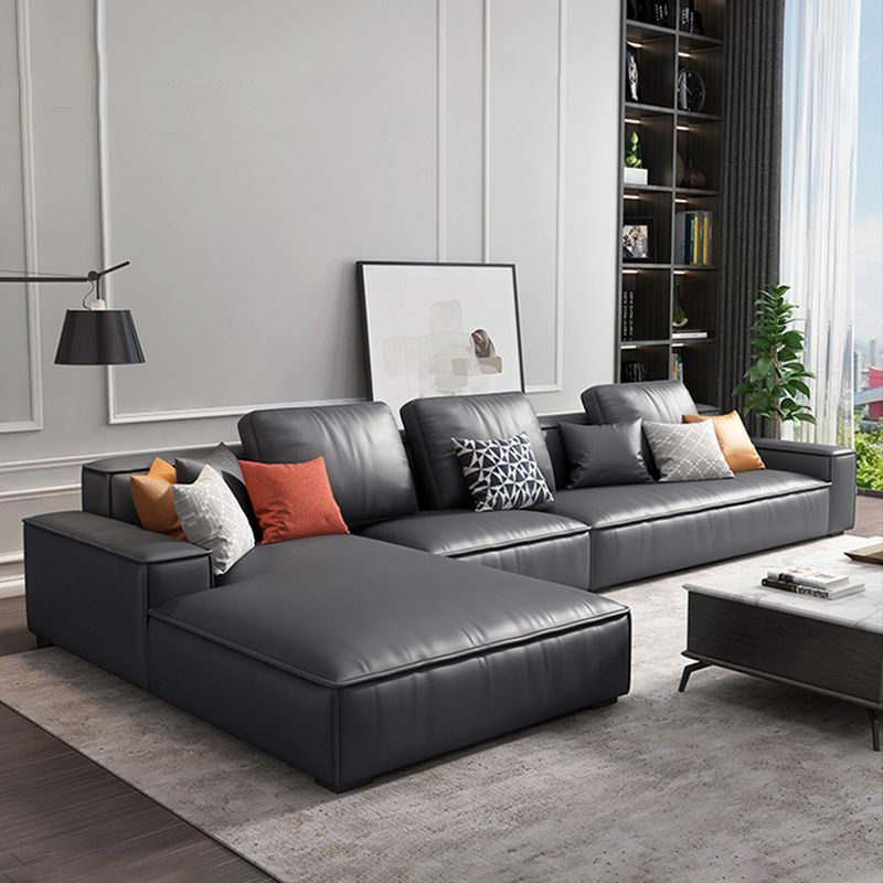 Nordic Stationary Faux Leather Recessed Arm Living Room Sofa Chaise