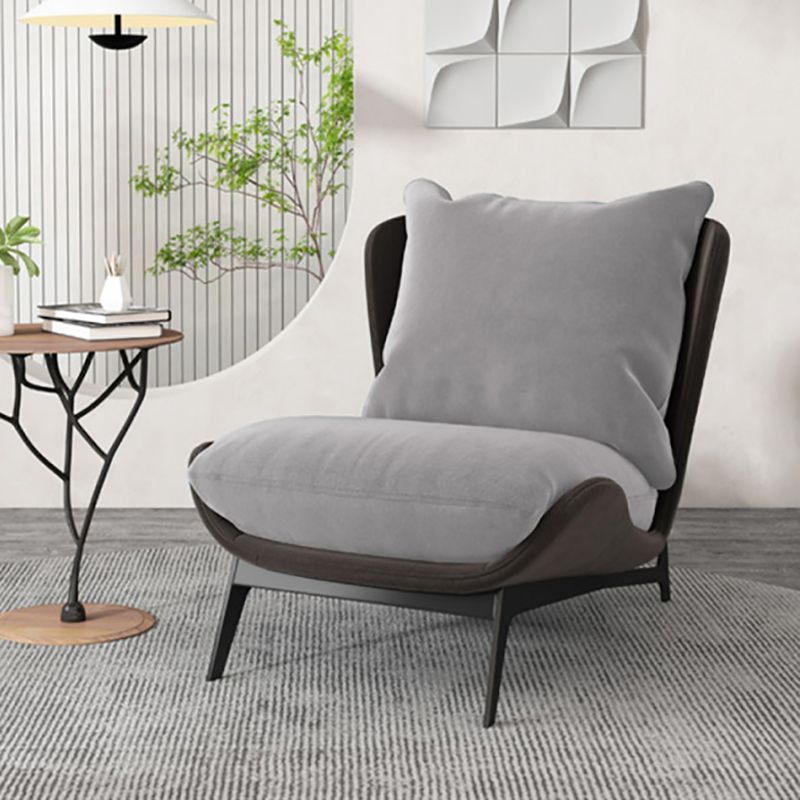 Nordic Style Armless Black Metal Upholstered Chair with Pillow Back
