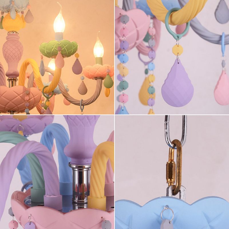 Bedroom Macaron Pendant Light in Modern Creative Style Wrought Iron Chandelier with Crystal Decoration