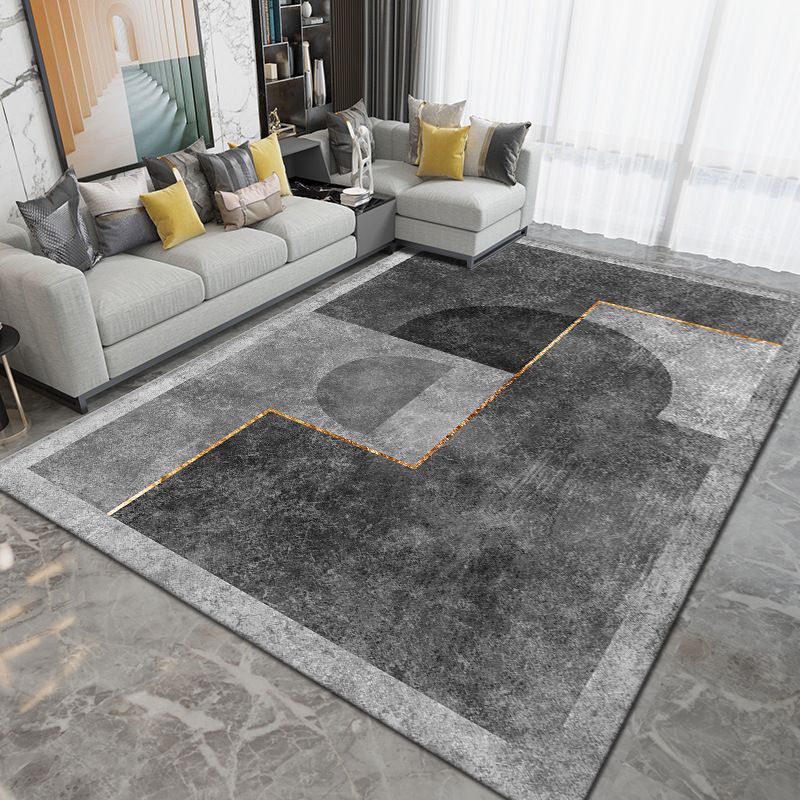 Grey Contemporary Rug Polyester Graphic Rug Washable Rug for Sitting Room