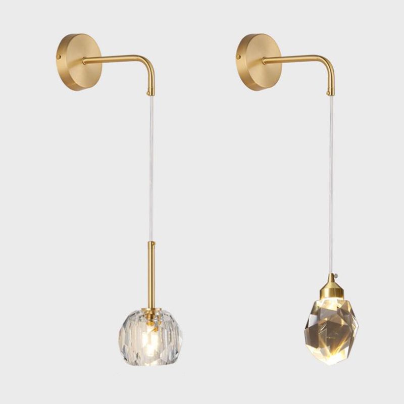 Unique Shade Crystal Wall Sconce Modern Single Light Wall Mount Light Fixture in Brass