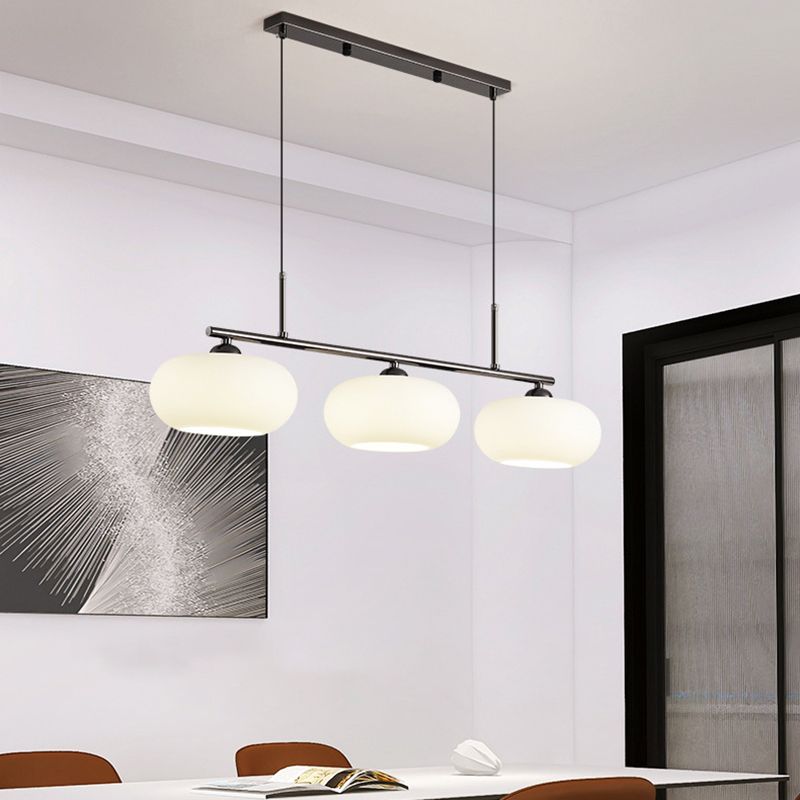 Modern Style Drum Shade Island Pendants 3 Lights Glass Pendant Lights for Dining Room