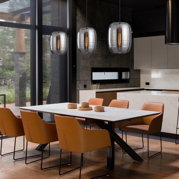 Luz colgante de vidrio de tambor de 11.8 "H