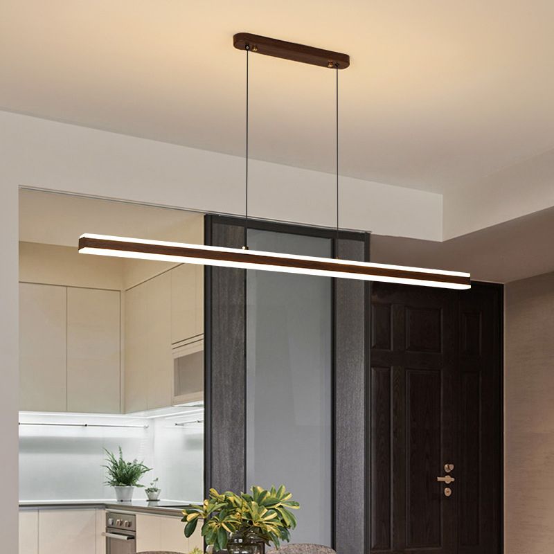 Single Modernism Style Beige/Brown LED Statement Linear Kitchen Island Light