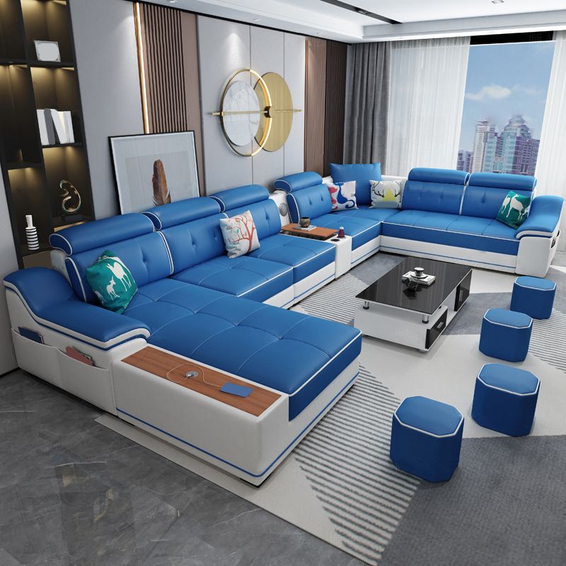 Faux Leather Sofa U-Shaped Modular Stain-Resistant Furniture Sectionals