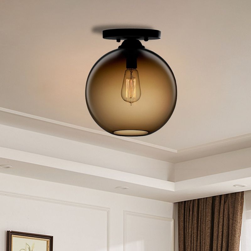 Globe Shade Semi Flush Salle à manger Rouge/Marron/Bleu Verre Style Industriel 1/2 Lumière Plafonnier Noir