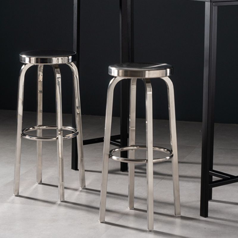 Round Metal Counter Bar Stool Modern Silver Footrest Counter-height Stool
