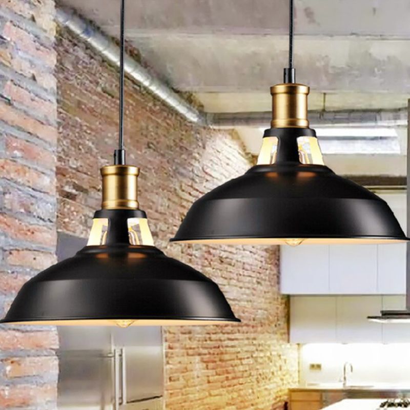 Black Truncated Barn Restaurant Drop Pendant Warehouse-Style Metal 1 Light Hanging Ceiling Light