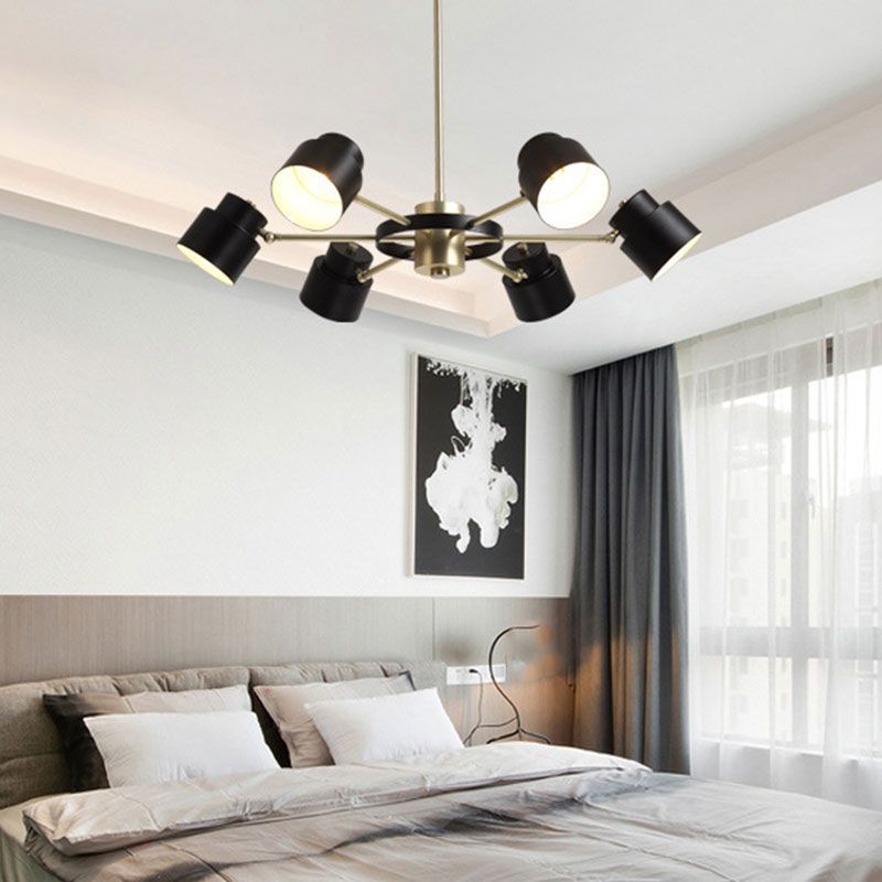 Drum Metallic Ceiling Chandelier Modernism 6 Lights Black/White and Gold Radial Pendant Light Kit