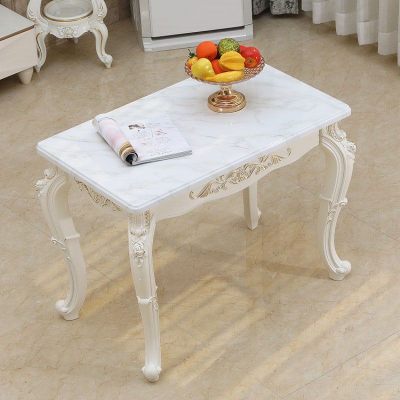 Stone Top Dining Table Rectangle Dining Table with 4 Legs in White