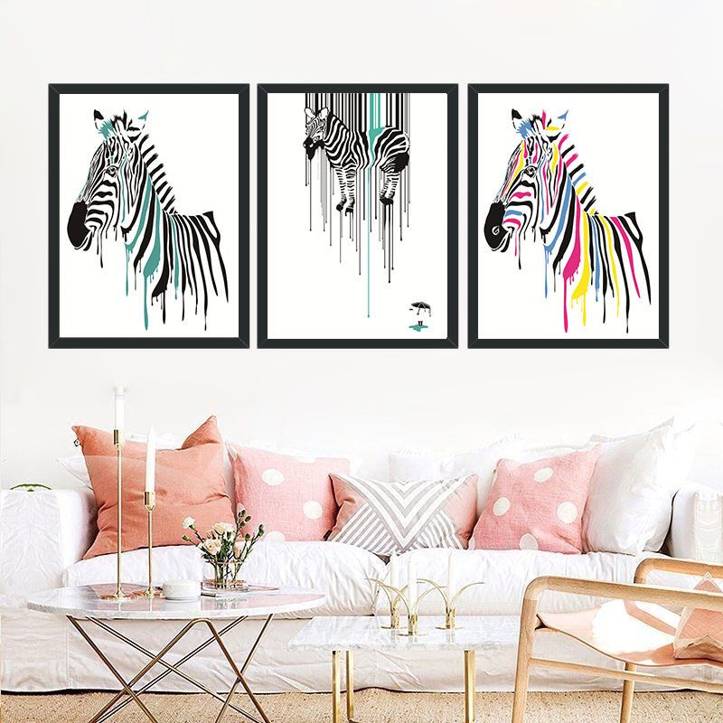 Zebra-Leinwandkunst, modernes dekoratives Wohnzimmergemälde in mehrfarbig