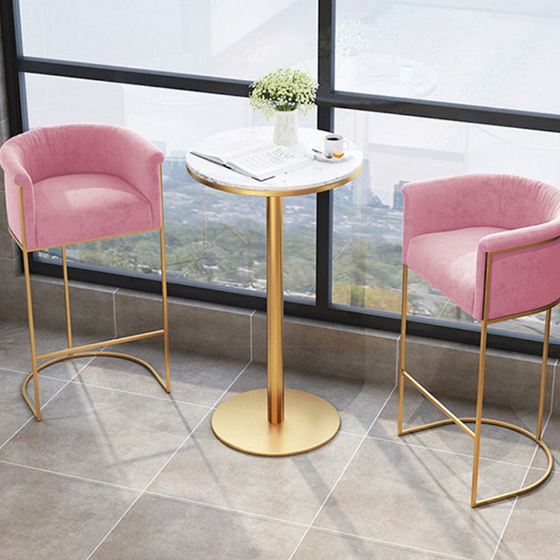 Scandinavian Bar and Counter Stool Low Back Stool with Pedestal Base in Gold