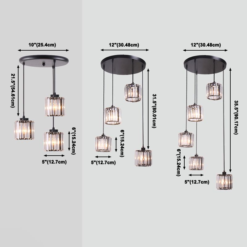 Lámpara colgante interior de hierro forjado en moderna luz colgante geométrica de cristal de lujo