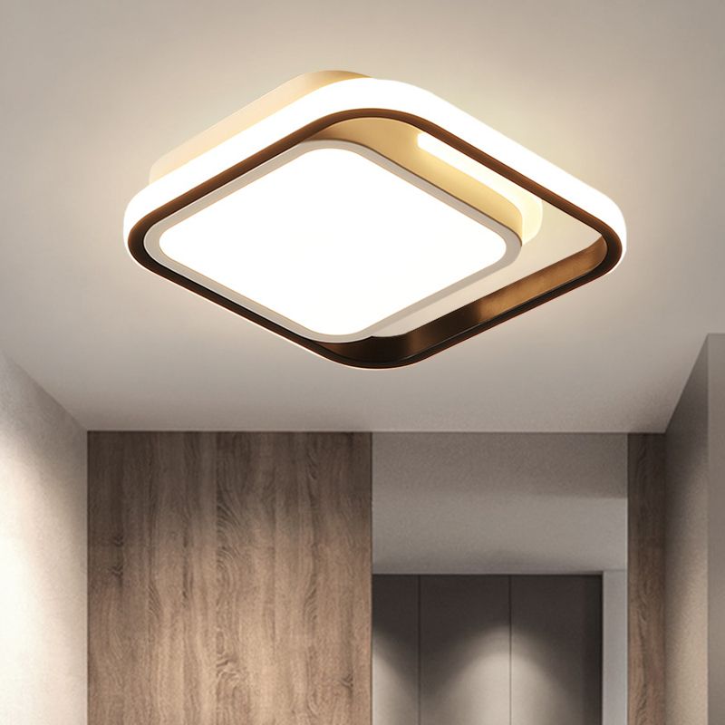 Quadrato Flush Lighting Simple Metallic LED Black Flush Mount Massimale Lampada per Corridor in White / Warm/3 Color Light