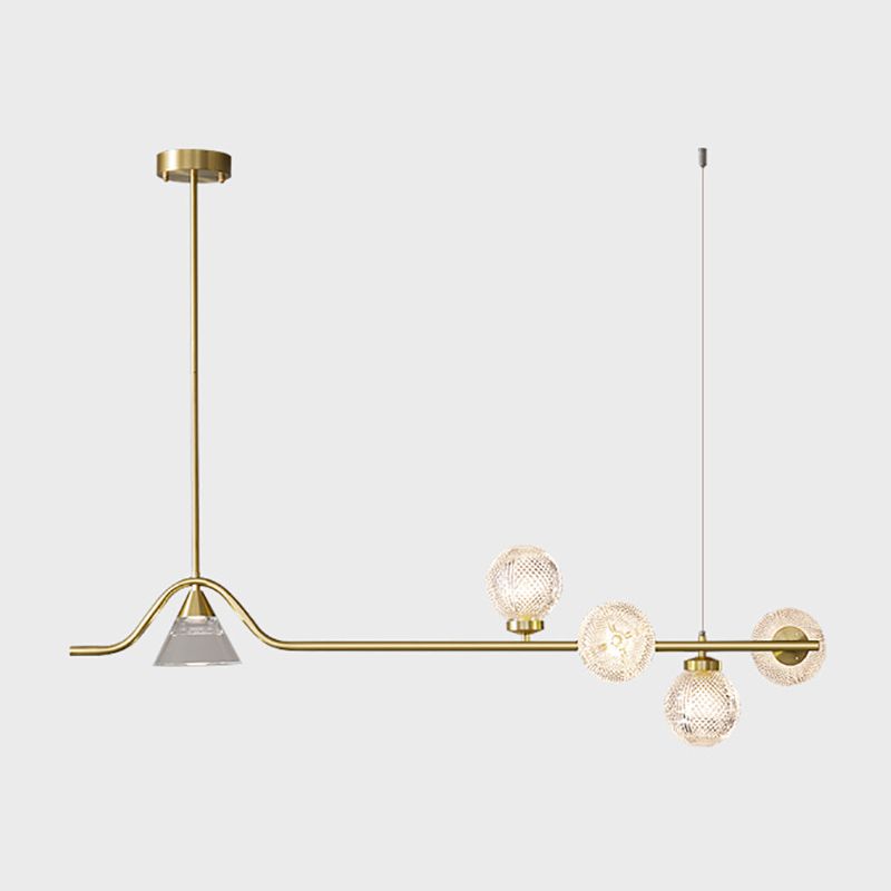 Gold Island Lights Modern Multi-Head Geometry Restaurant Hanging Lamps with Glass Shade