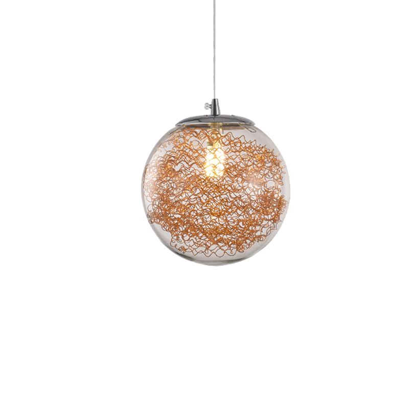 Luz de colgar esférica de vidrio transparente con alambre deco 1 iluminación colgante moderna