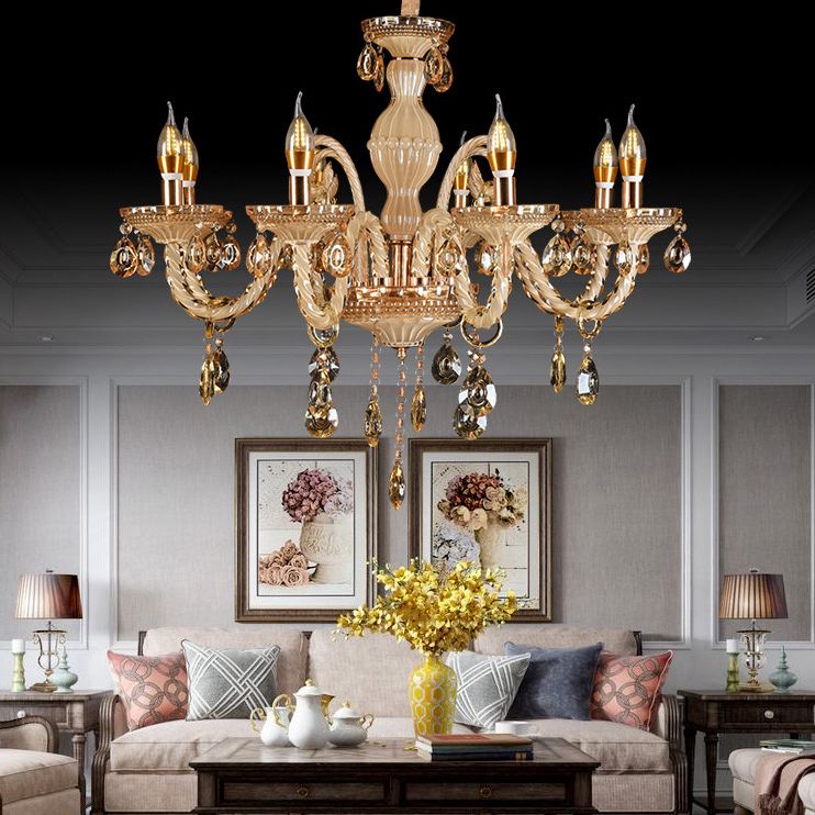 Traditional Metal Hanging Chandelier Light Candelabra Suspension Light with Crystal for Bedroom
