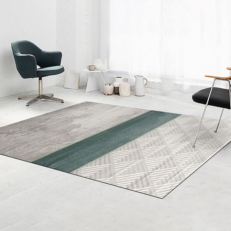 Green Living Room Area Carpet Color-Blcked Polyester Area Rug Stain Resistant Rug