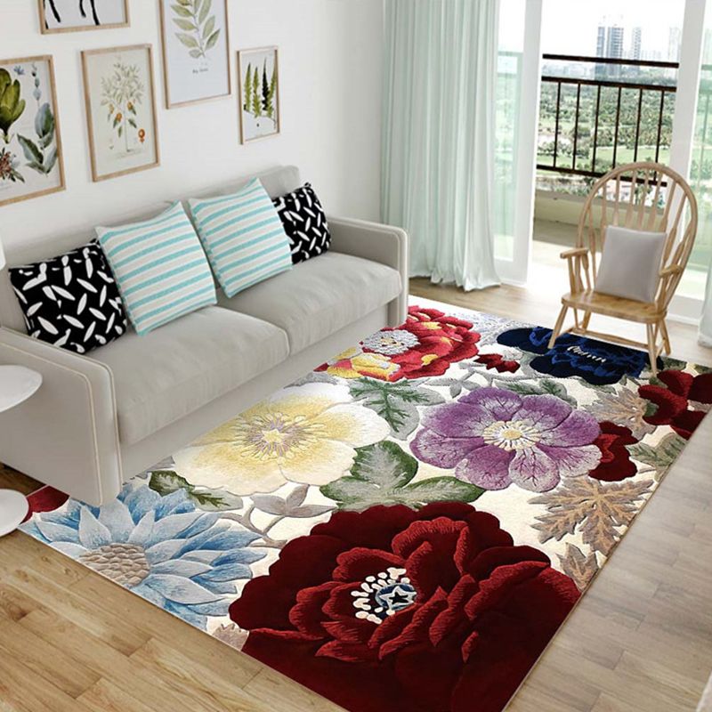 Nordic Living Room Rug Multicolor Patterned Carpet Polyester Stain Resistant Washable Anti-Slip Rug