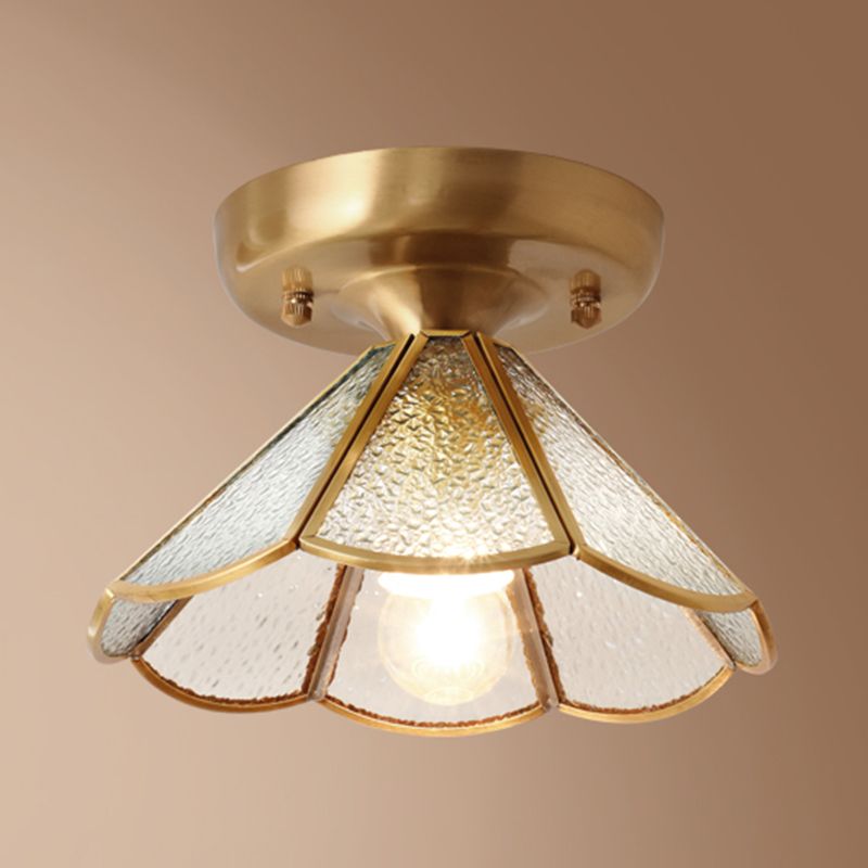 Brass Ceiling Light Fixture Vintage Glass Scalloped Semi Flush Mount Light