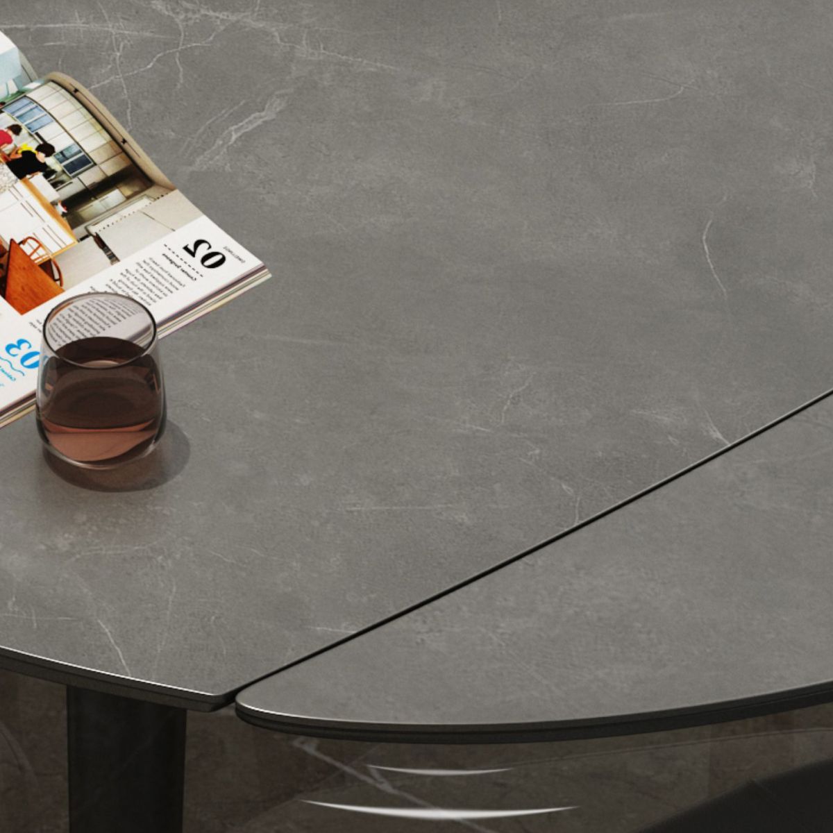 Round Extendable Dining Table Modern Stone Tabletop with Solid Wood Legs