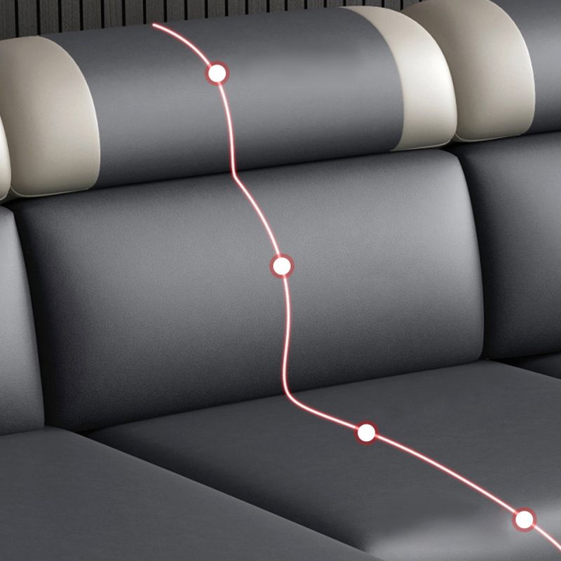 Modern Faux Leather Pillow Top Arm Sectional with Adjustable Pillowed Back Cushions