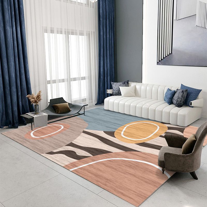 Orange Striped Rug Polyester Contrast Color Rug Stain Resistant Rug for Living Room