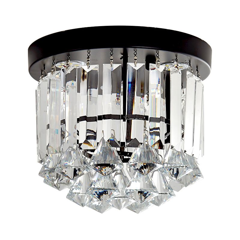 Minimalist LED Flushmount Lighting Black Cascade Ceiling Mounted Fixture with Crystal Prisms Shade in Warm/White Light