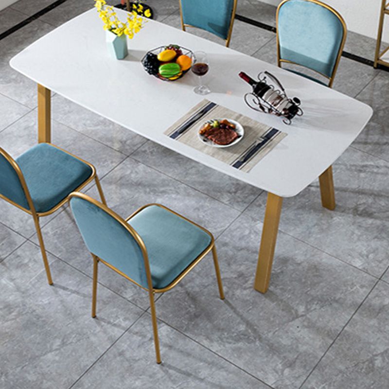 Rectangle Golden Base Dining Table Glam Faux Marble Table for Kitchen