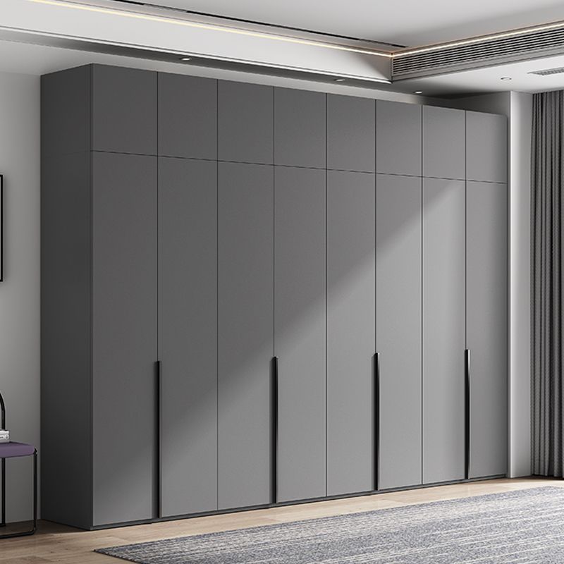 Contemporary Grey Storage Cabinet with Garment Rod Hinged Door Cabinet for Bedroom