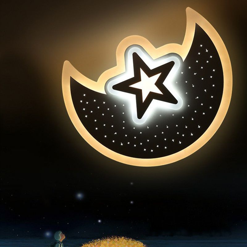 Crescent and Star Flush Ceiling Light Contemporary Acrylic White LED Flush Mount Lighting Fixture